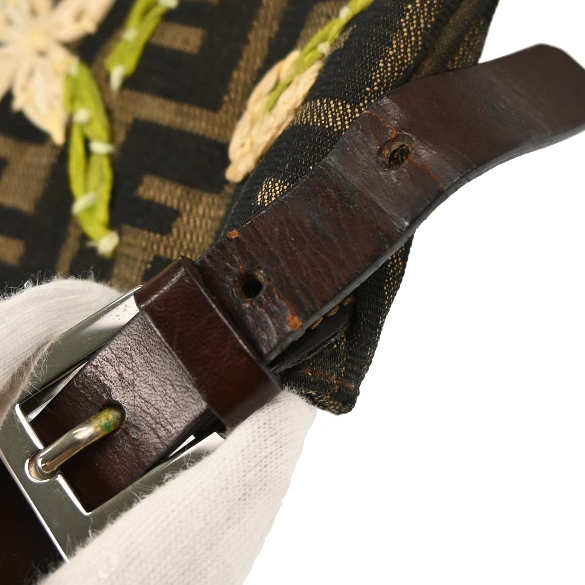 Fendi Brown Canvas Zucca Floral Embroidery Shoulder Bag