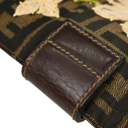 Fendi Brown Canvas Zucca Floral Embroidery Shoulder Bag