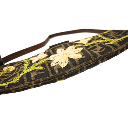 Fendi Brown Canvas Zucca Floral Embroidery Shoulder Bag