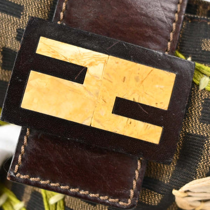 Fendi Brown Canvas Zucca Floral Embroidery Shoulder Bag