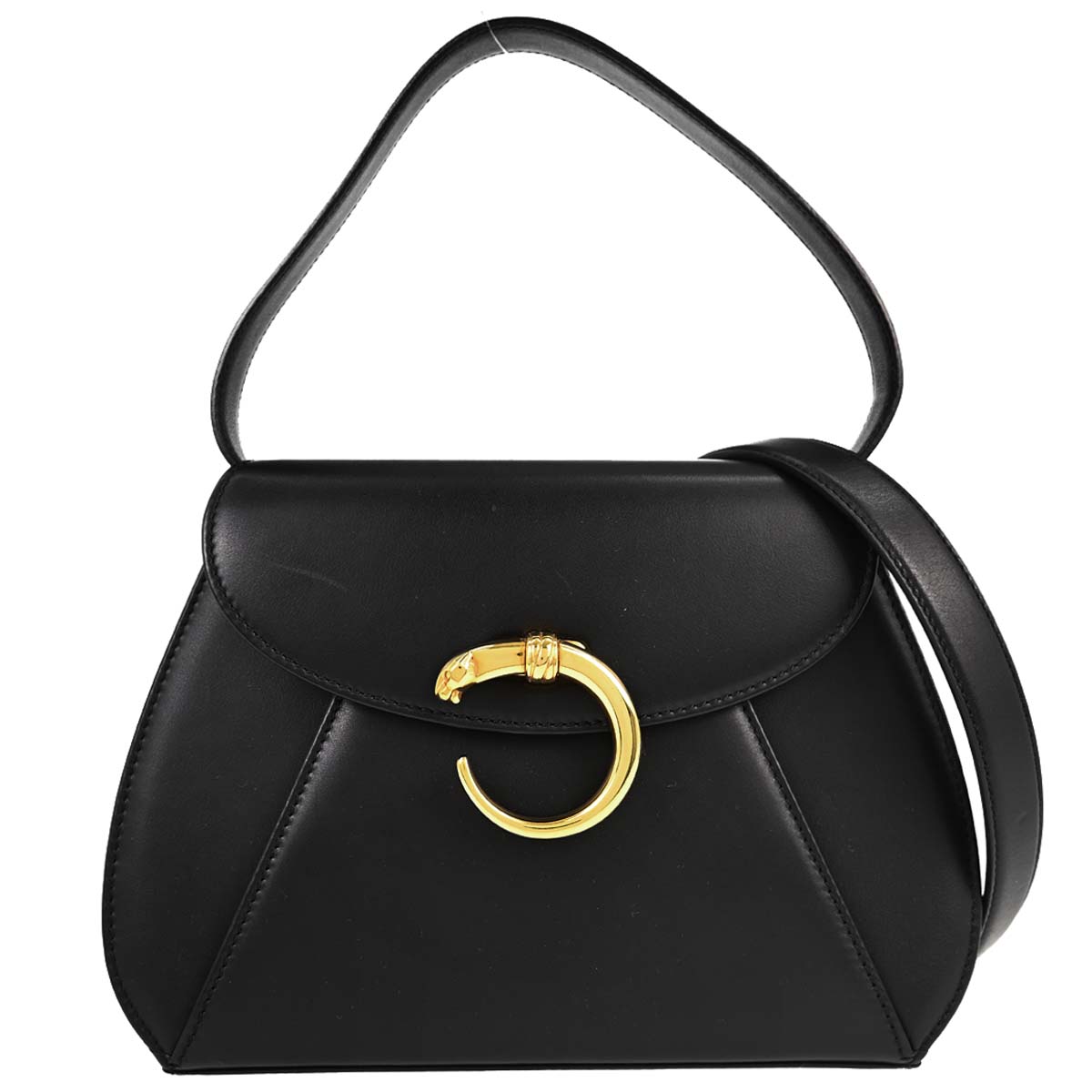 Cartier Black Leather Panthere 2way Shoulder Handbag