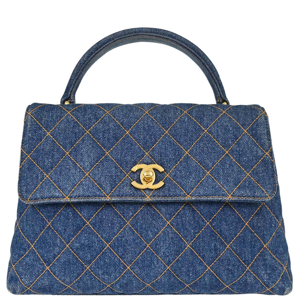 Chanel 1996-1997 Blue Denim Kelly Top Handle Handbag