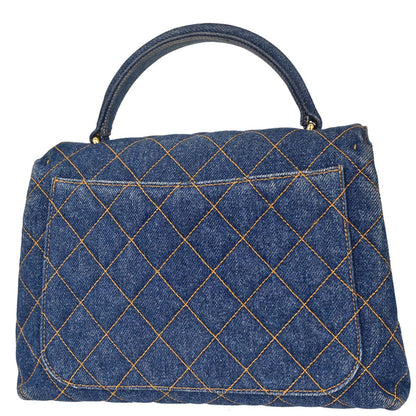 Chanel 1996-1997 Blue Denim Kelly Top Handle Handbag