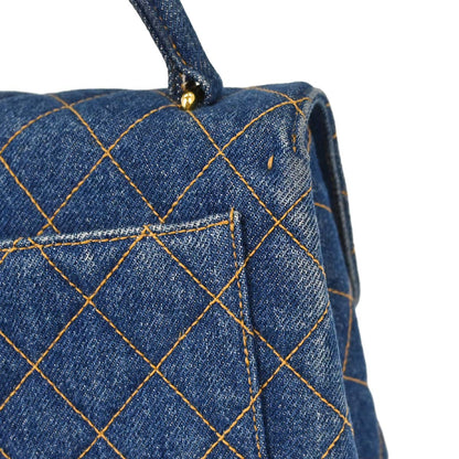 Chanel 1996-1997 Blue Denim Kelly Top Handle Handbag