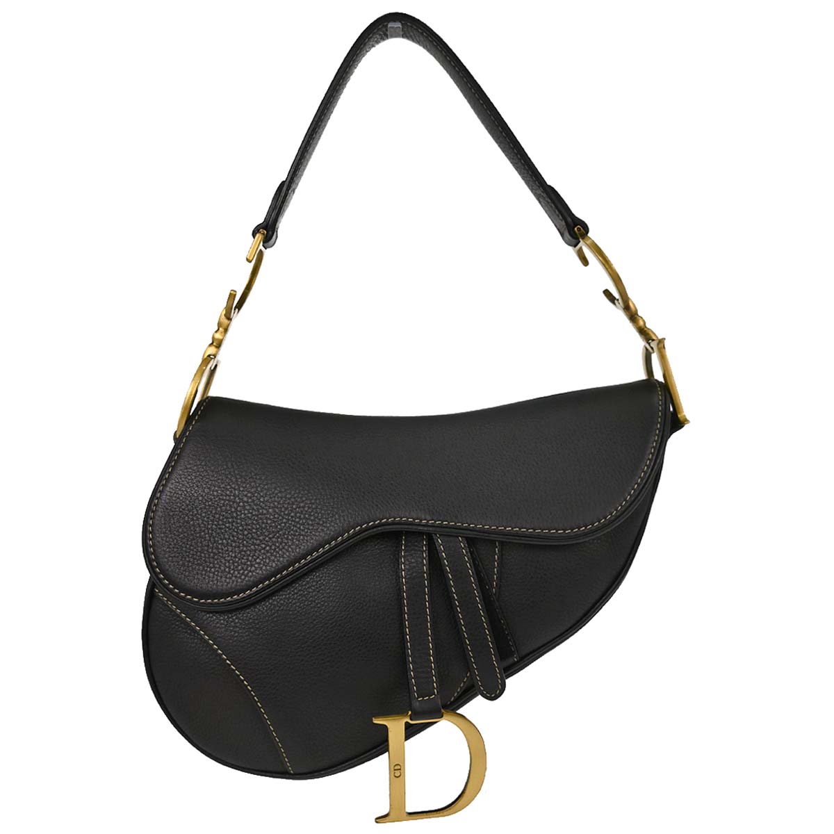Christian Dior Black Leather Saddle Handbag
