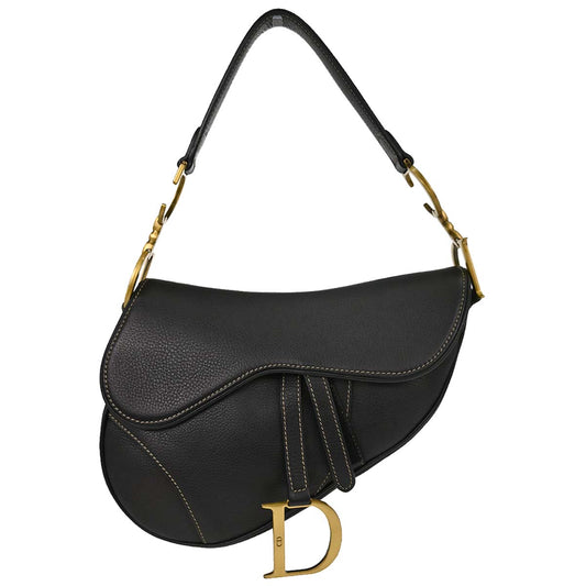 Christian Dior Black Leather Saddle Handbag