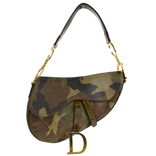 Christian Dior Green Camouflage Saddle Handbag