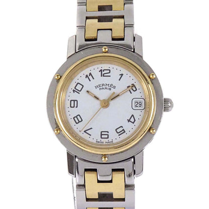 Hermes Ref.CL4.220 Clipper Date 24mm Quartz Watch SS Gold Plated