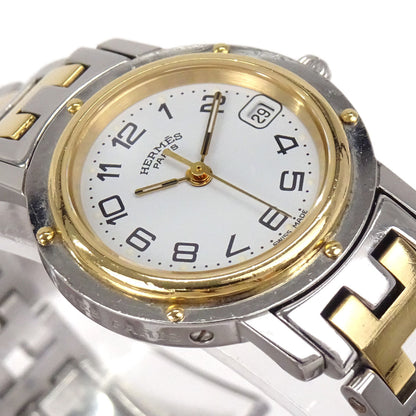 Hermes Ref.CL4.220 Clipper Date 24mm Quartz Watch SS Gold Plated