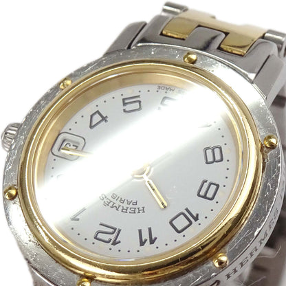 Hermes Ref.CL4.220 Clipper Date 24mm Quartz Watch SS Gold Plated
