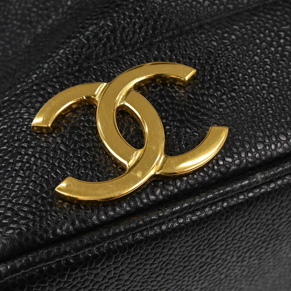 Chanel 1994-1996 Black Caviar Skin Triple CC Drawstring Shoulder Bag