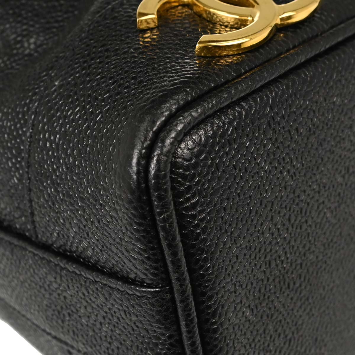 Chanel 1994-1996 Black Caviar Skin Triple CC Drawstring Shoulder Bag