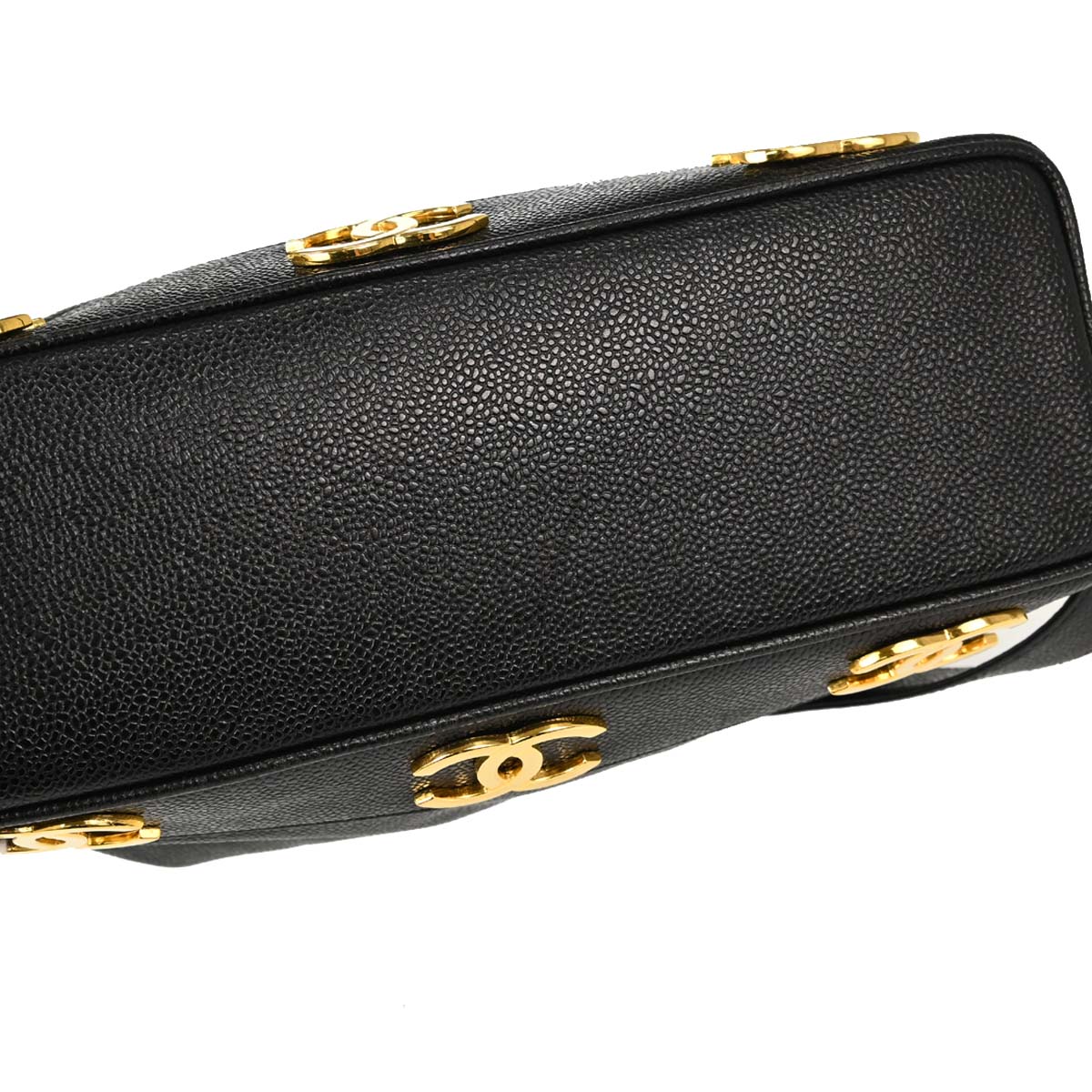 Chanel 1994-1996 Black Caviar Skin Triple CC Drawstring Shoulder Bag