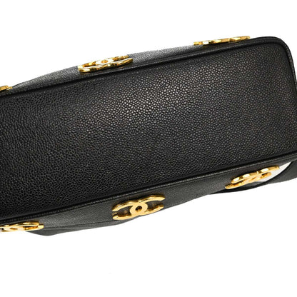 Chanel 1994-1996 Black Caviar Skin Triple CC Drawstring Shoulder Bag