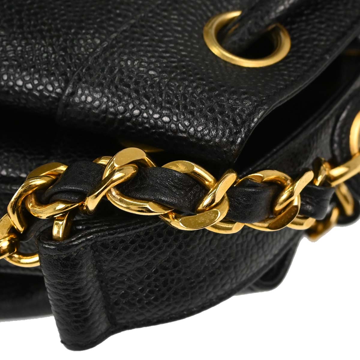 Chanel 1994-1996 Black Caviar Skin Triple CC Drawstring Shoulder Bag