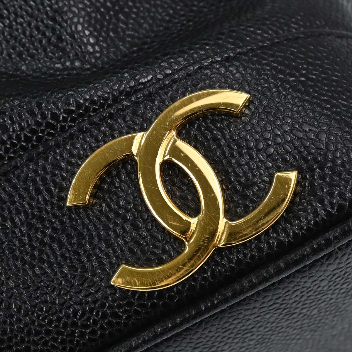 Chanel 1994-1996 Black Caviar Skin Triple CC Drawstring Shoulder Bag