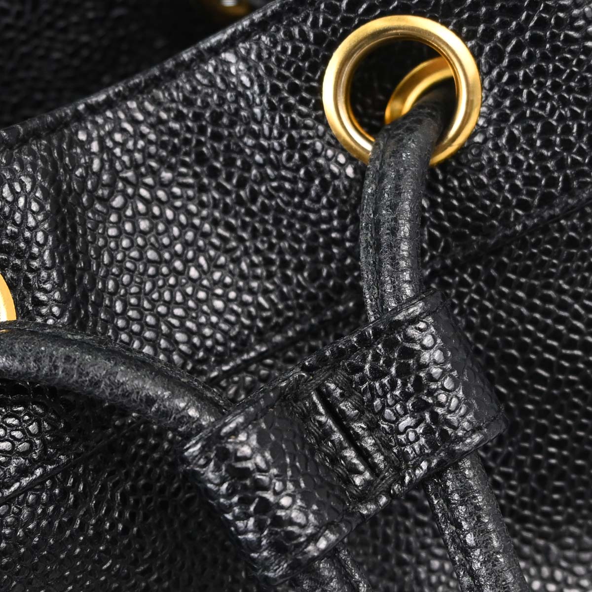 Chanel 1994-1996 Black Caviar Skin Triple CC Drawstring Shoulder Bag
