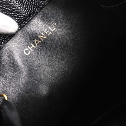 Chanel 1994-1996 Black Caviar Skin Triple CC Drawstring Shoulder Bag
