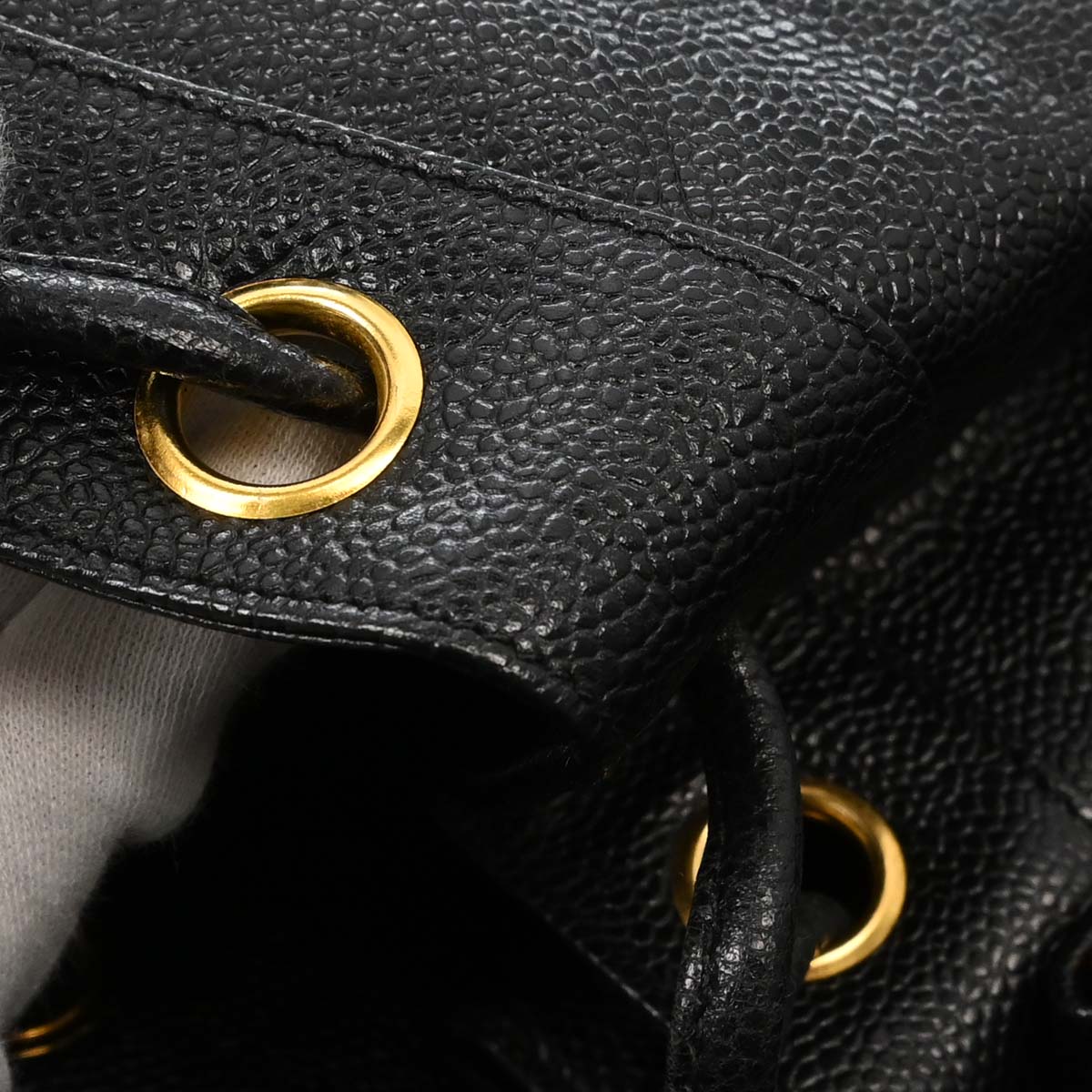 Chanel 1994-1996 Black Caviar Skin Triple CC Drawstring Shoulder Bag