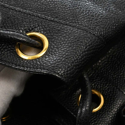 Chanel 1994-1996 Black Caviar Skin Triple CC Drawstring Shoulder Bag