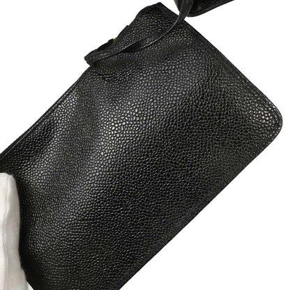 Chanel 1994-1996 Black Caviar Skin Triple CC Drawstring Shoulder Bag