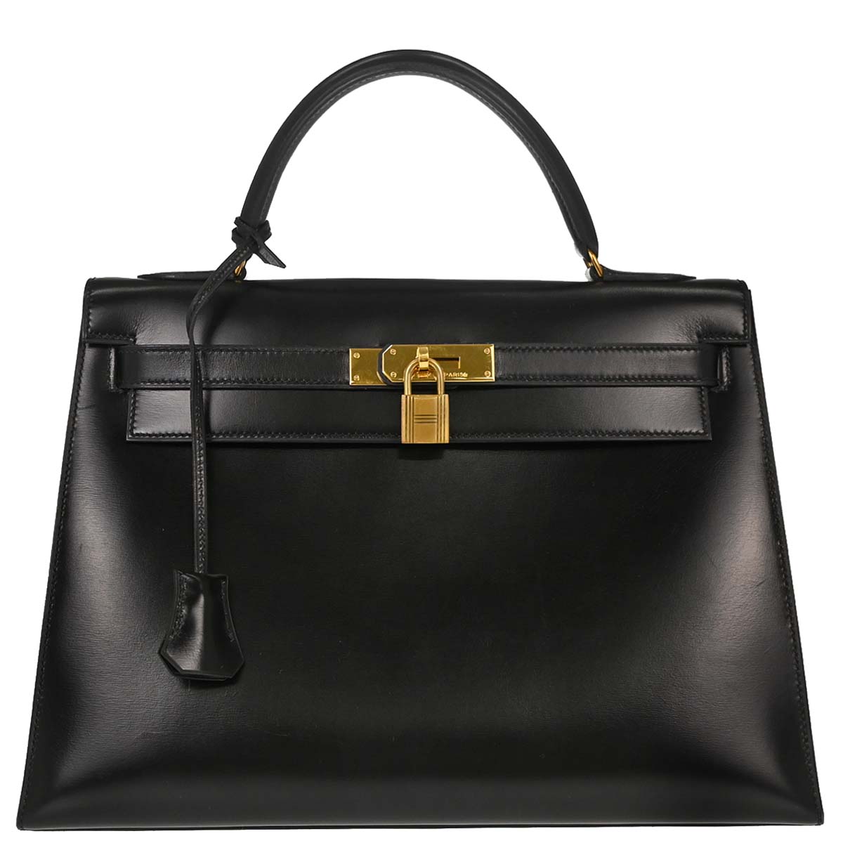 Hermes Black Box Calf Kelly 32 Sellier Handbag