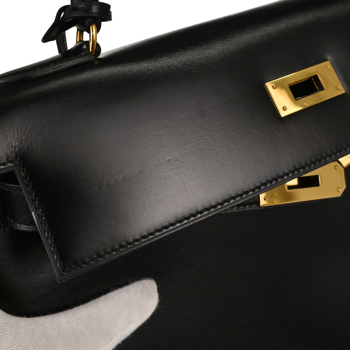 Hermes Black Box Calf Kelly 32 Sellier Handbag