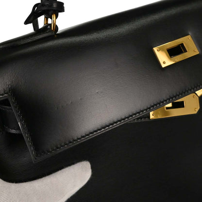 Hermes Black Box Calf Kelly 32 Sellier Handbag