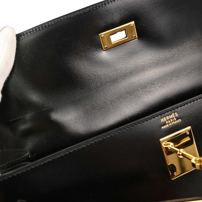 Hermes Black Box Calf Kelly 32 Sellier Handbag