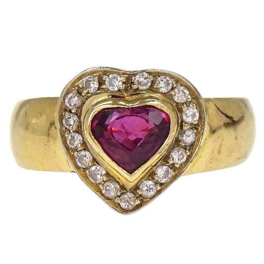 Ring Heart 750 Gold Ruby Diamond #53 Jewelry