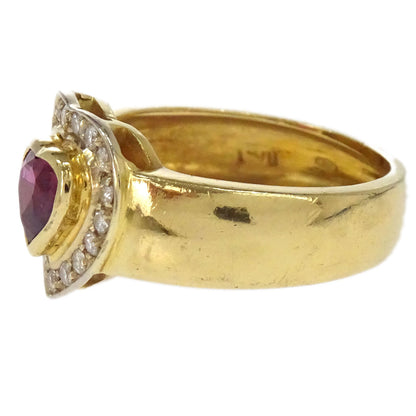 Ring Heart 750 Gold Ruby Diamond #53 Jewelry