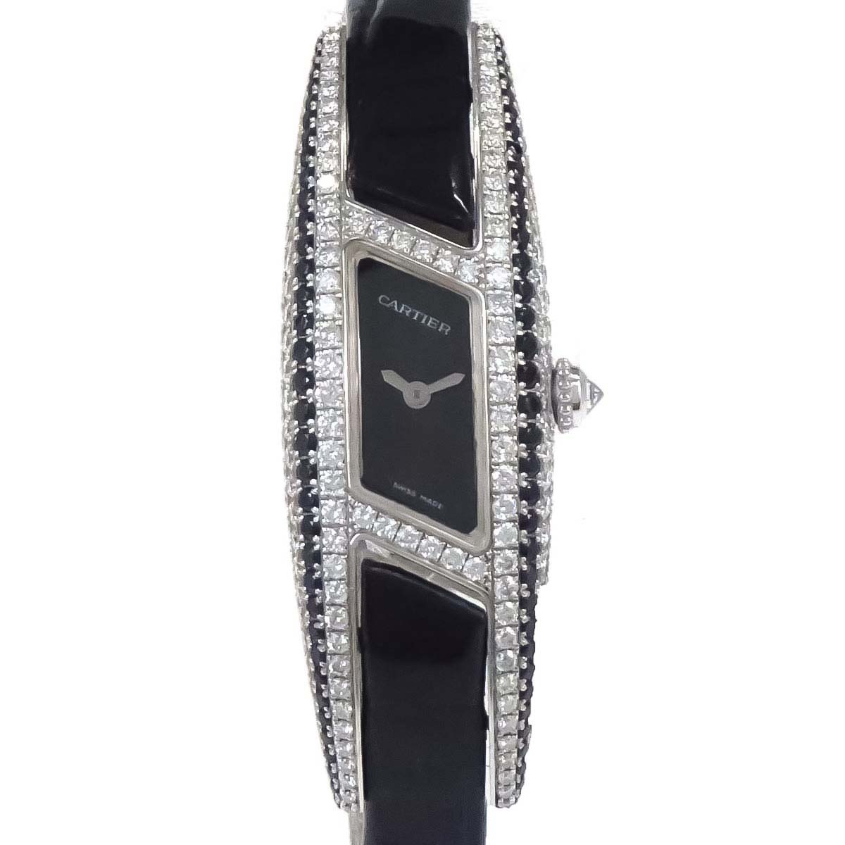 Cartier * Ref.2571 Libre Imaria SM 16mm Crocodile Watch 18KWG Diamond Black
