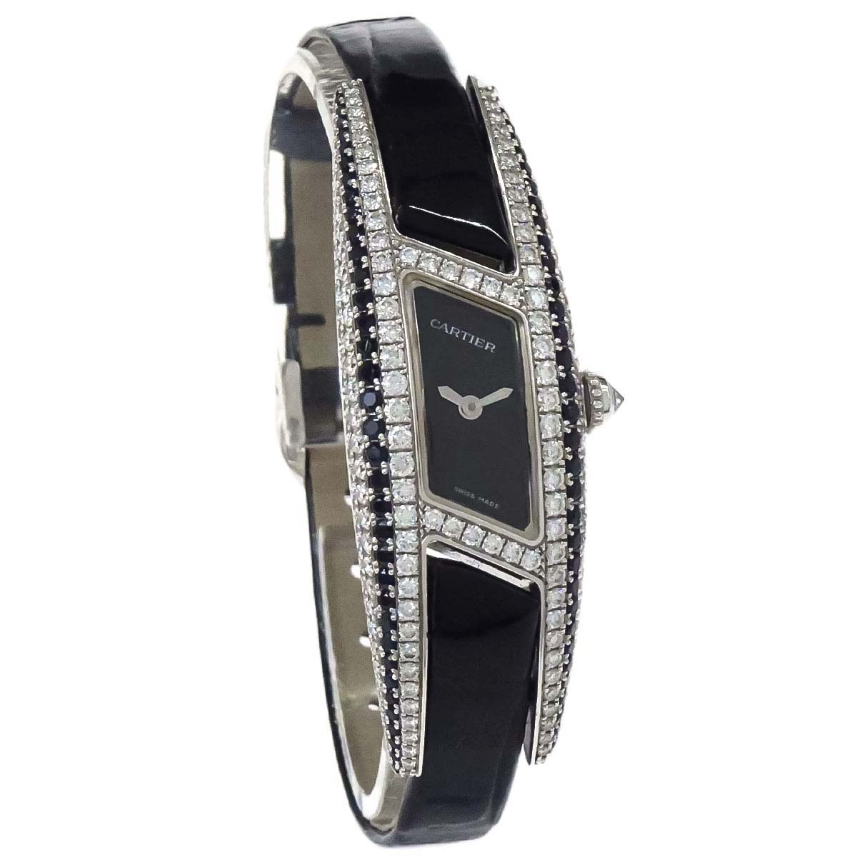 Cartier * Ref.2571 Libre Imaria SM 16mm Crocodile Watch 18KWG Diamond Black