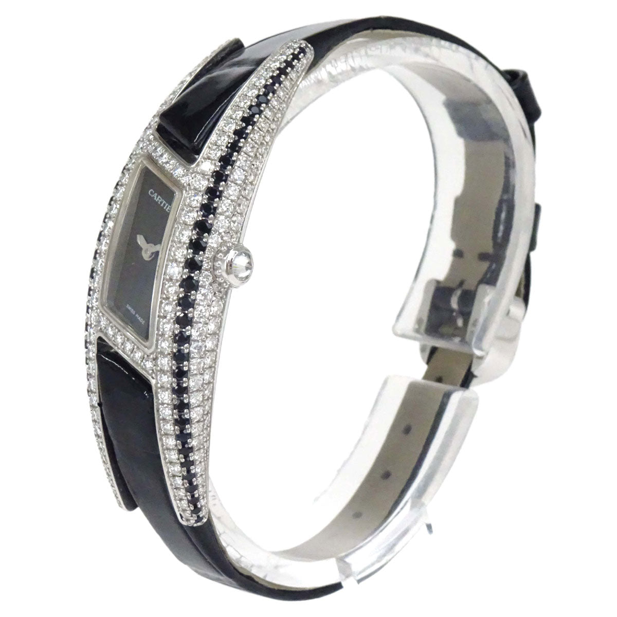 Cartier * Ref.2571 Libre Imaria SM 16mm Crocodile Watch 18KWG Diamond Black