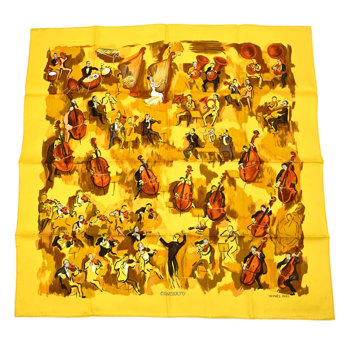 Hermes Scarf Carre 90 Concerto Yellow Small Good