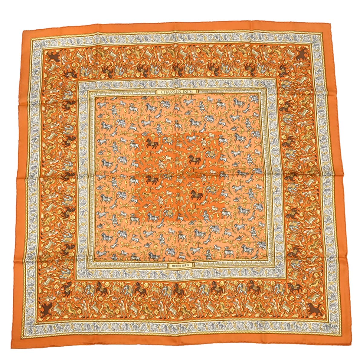 Hermes Scarf Carre 90 Chasse en Inde Orange Small Good