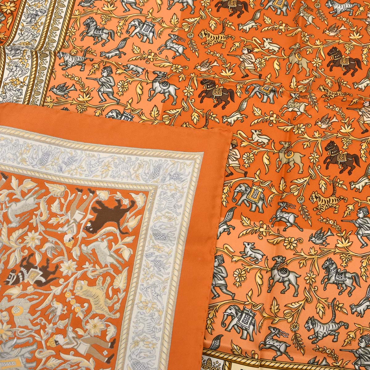 Hermes Scarf Carre 90 Chasse en Inde Orange Small Good