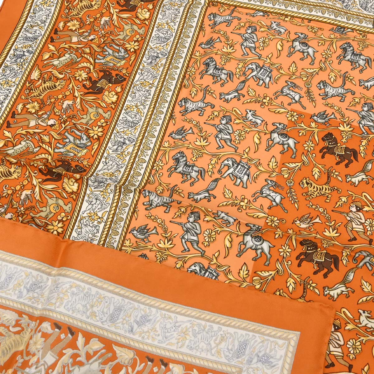Hermes Scarf Carre 90 Chasse en Inde Orange Small Good