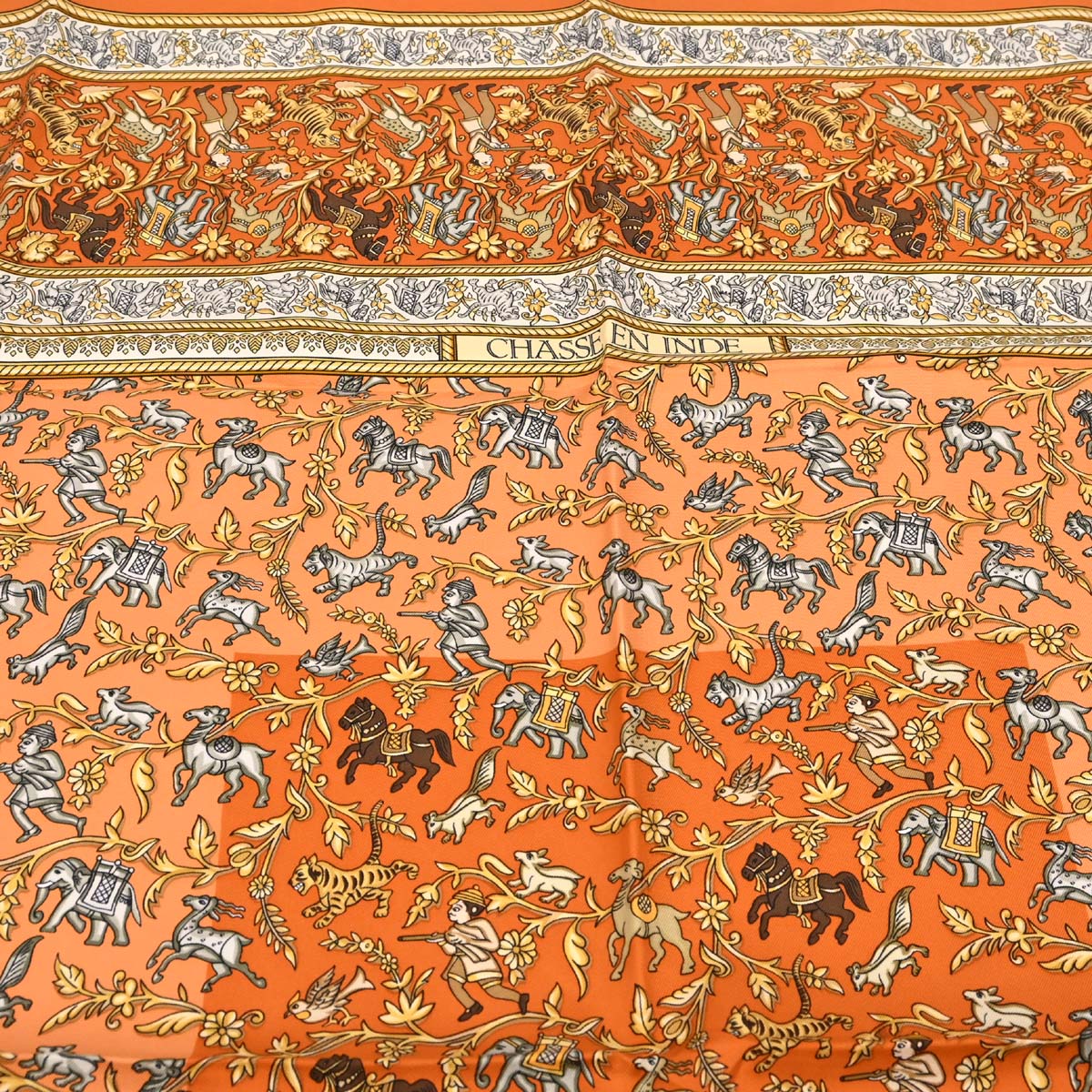 Hermes Scarf Carre 90 Chasse en Inde Orange Small Good