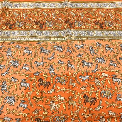 Hermes Scarf Carre 90 Chasse en Inde Orange Small Good
