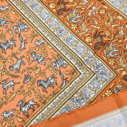 Hermes Scarf Carre 90 Chasse en Inde Orange Small Good