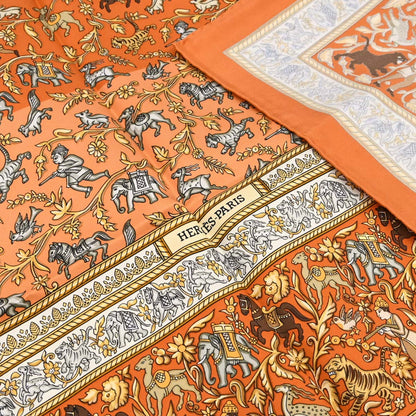 Hermes Scarf Carre 90 Chasse en Inde Orange Small Good