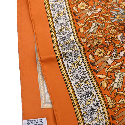 Hermes Scarf Carre 90 Chasse en Inde Orange Small Good