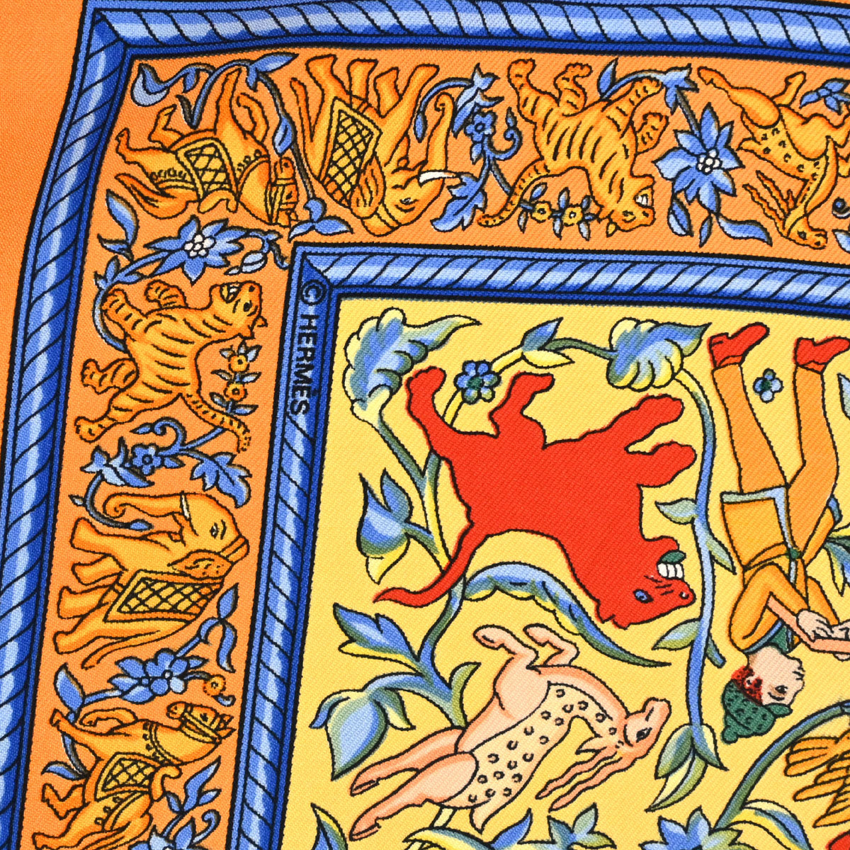 Hermes Scarf Carre 90 Chasse en Inde Orange Small Good