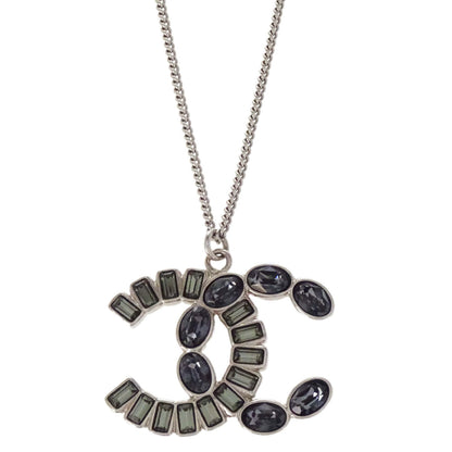 Chanel CC Chain Pendant Necklace Silver Rhinestone B17B