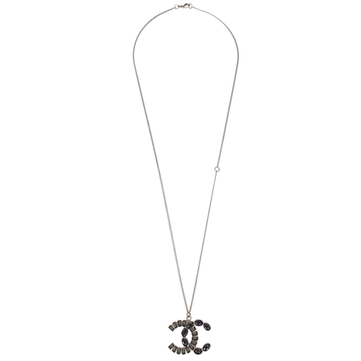 Chanel CC Chain Pendant Necklace Silver Rhinestone B17B