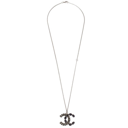 Chanel CC Chain Pendant Necklace Silver Rhinestone B17B