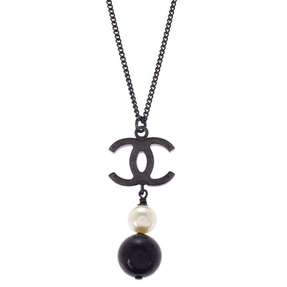 Chanel CC Necklace Pendant Black Costume Pearl B14B