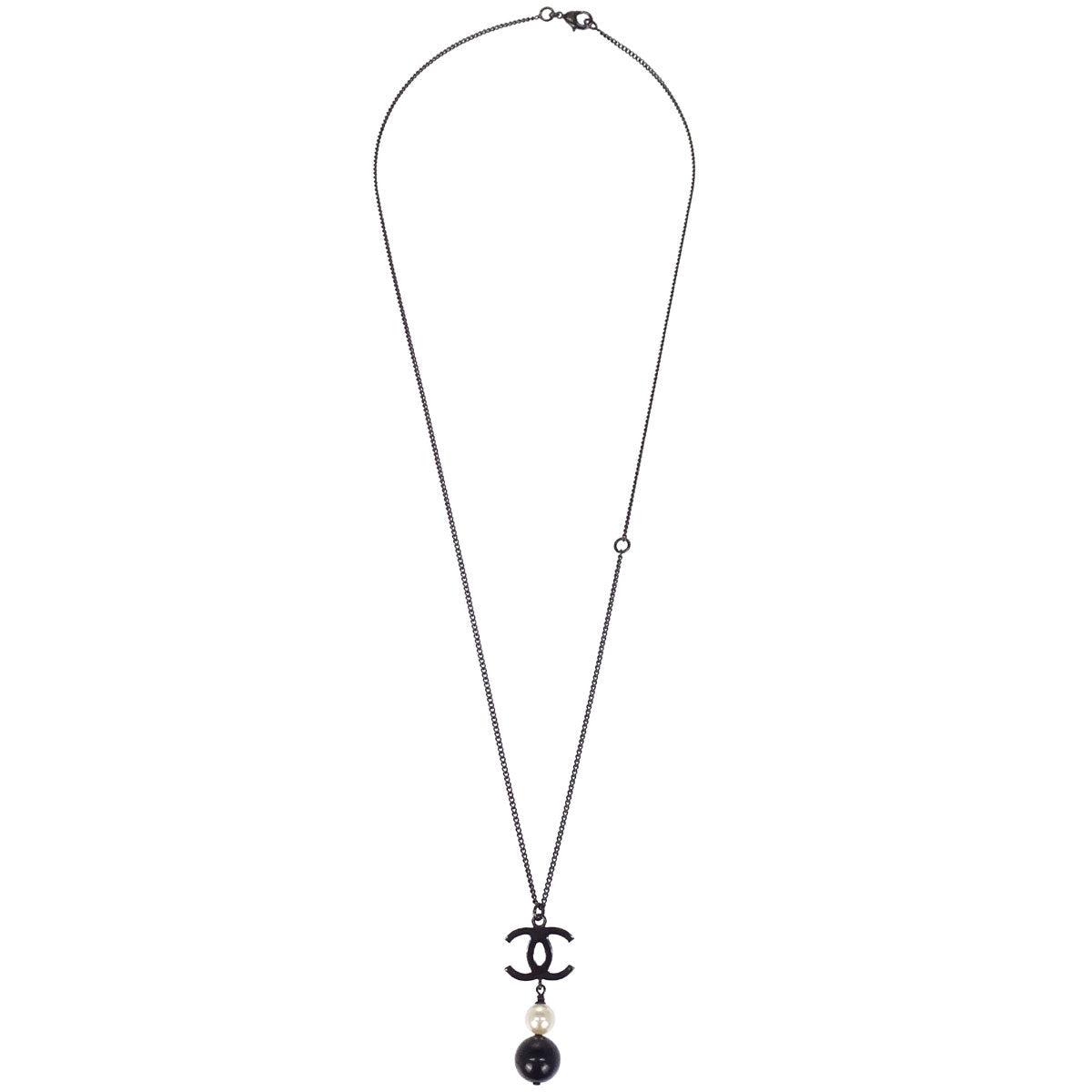 Chanel CC Necklace Pendant Black Costume Pearl B14B