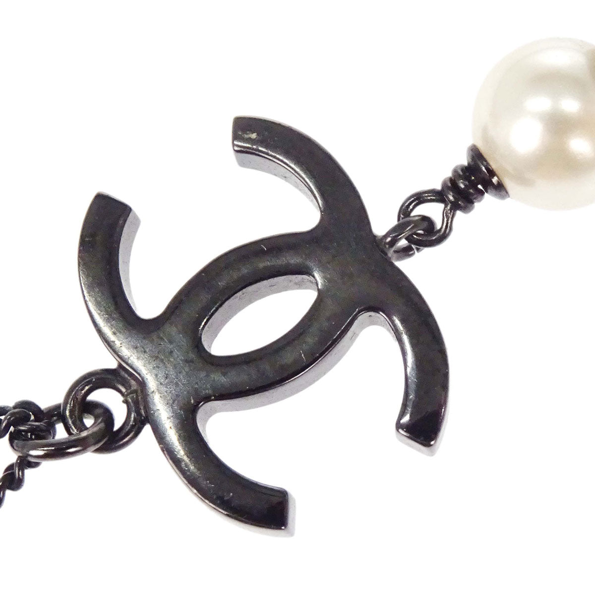 Chanel CC Necklace Pendant Black Costume Pearl B14B